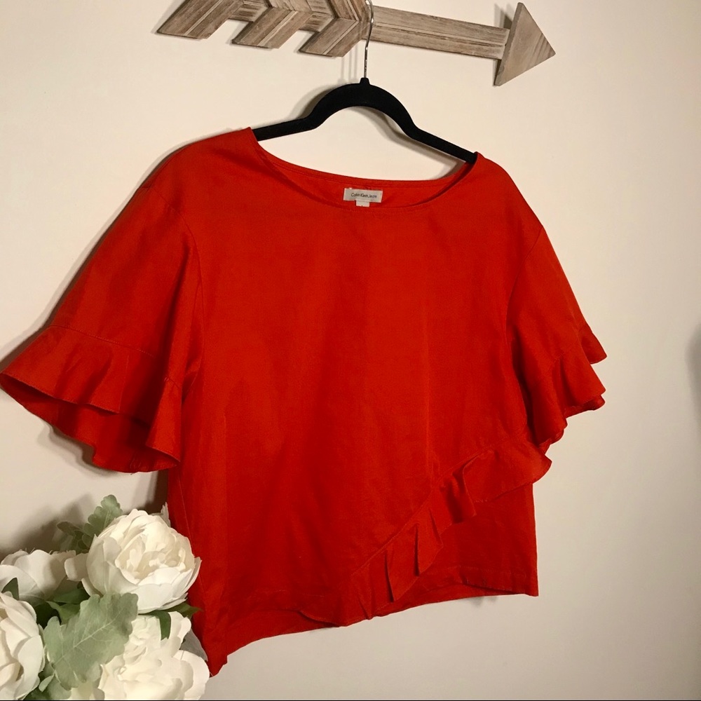 Calvin Klein Red Ruffle Top
